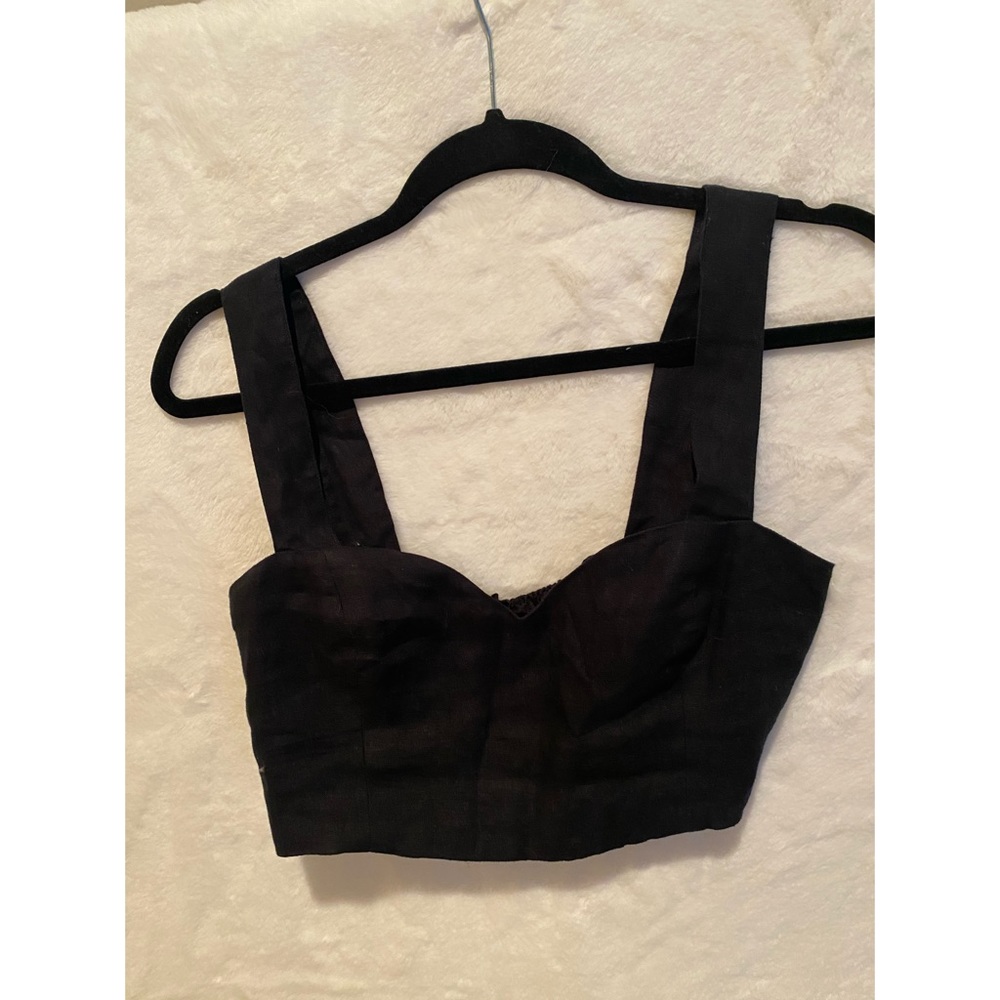 Reformation Black Linen Crop Tank